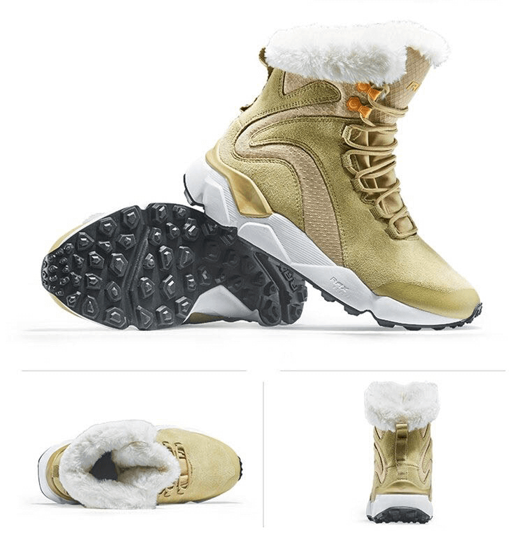 Women's casual lace-up leather snow boots with fur, featuring a warm plush lining and water-resistant design. Perfect for outdoor activities.